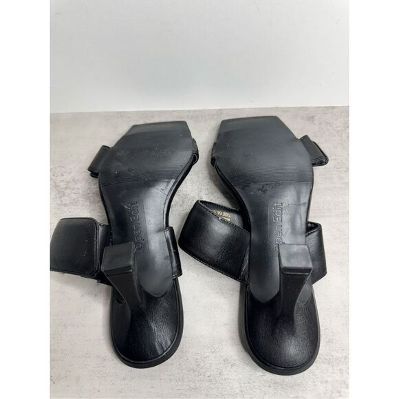 Open Edit Sandals Size 5.5 Qarly Heeled Black Open Square Toe Slip On Heels - Picture 8 of 8